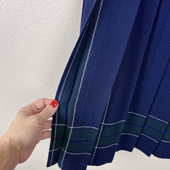 Vintage LL Bean Skirt Womens Eight Petite Wool Midi Pleated Scotland Preppy Blue - Picture 3 of 12